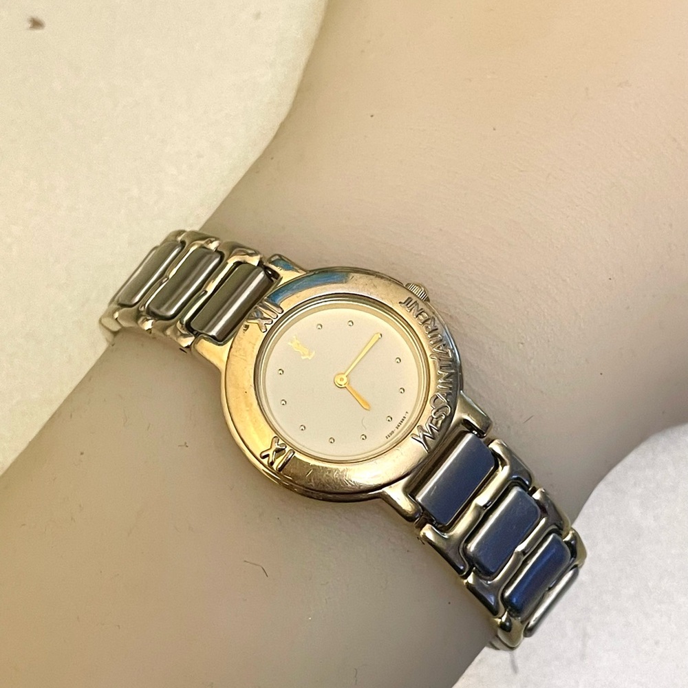 Vintage Yves Saint Laurent Watch – Quartz, Two Tone Stainless Steel Bracelet